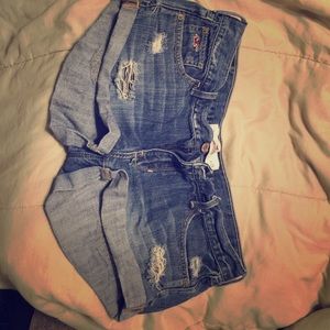Distressed jean shorts