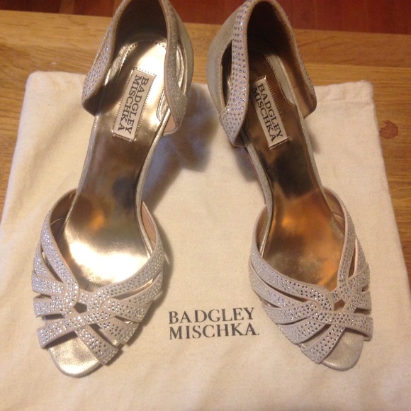 Badgley Mischka Tatiana light gold jeweled heels