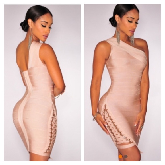 Apricot one shoulder bandage dress. S/M/L