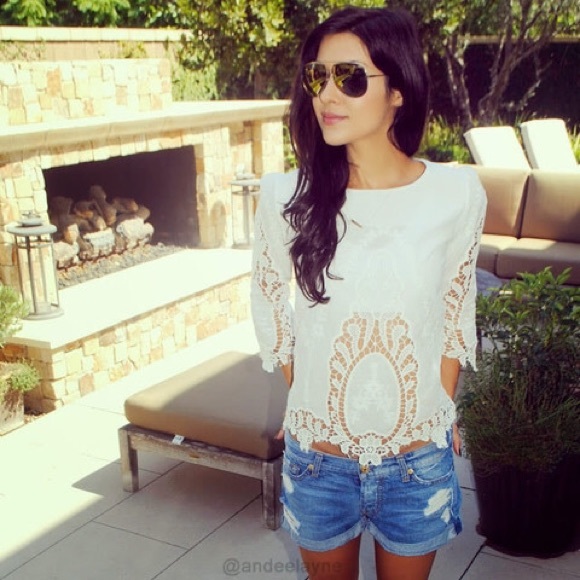 White Lace Cutout Blouse