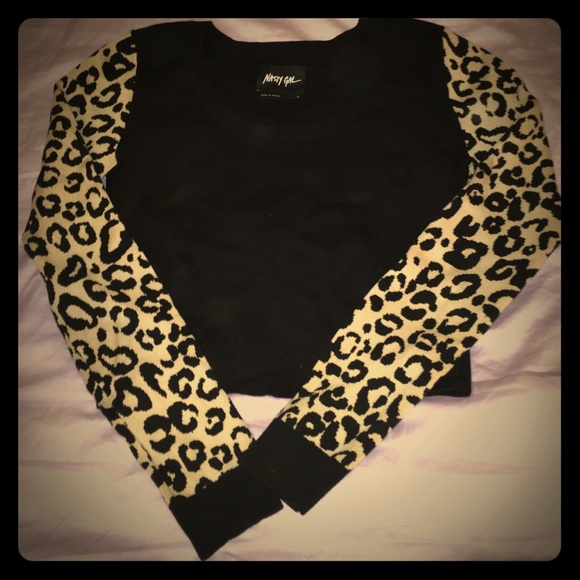 Nasty Gal cropped sweater with leopard sleeves