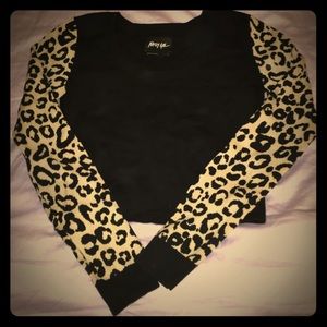 Nasty Gal cropped sweater with leopard sleeves