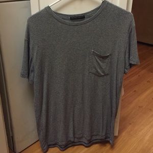 Blue and white striped flowy tee