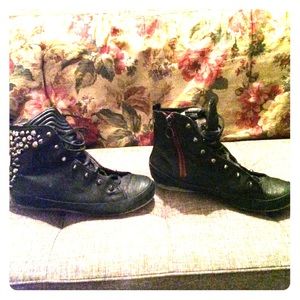 Studded crystal black leather sneakers!! 💎