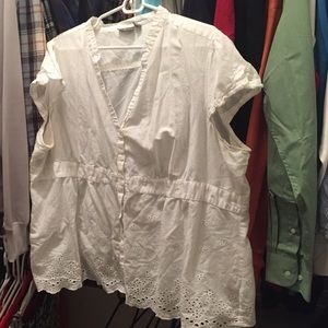 White button down shirt with eyelet details