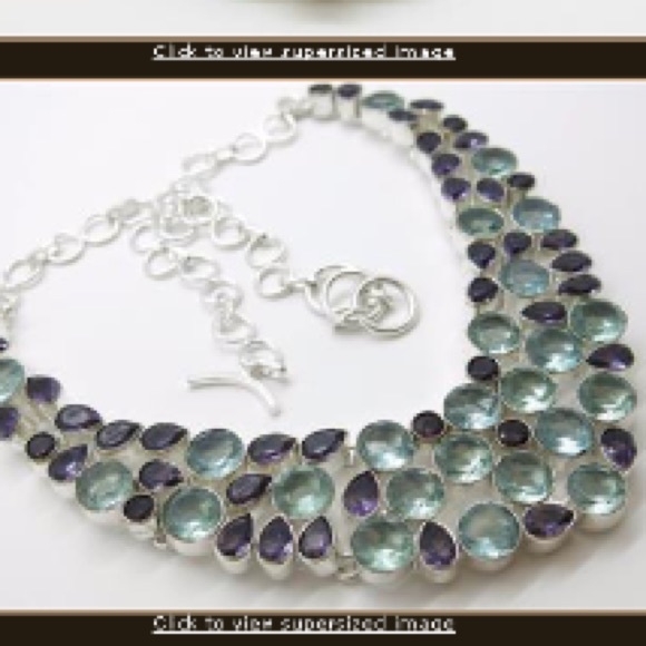140+carat Multi-Gemstone Sterling Bib Necklace - Picture 2 of 4