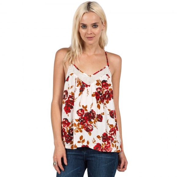 Volcom Red Floral Tank Top
