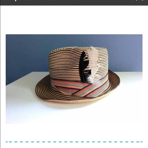 Stripe Straw Fedora Hat
