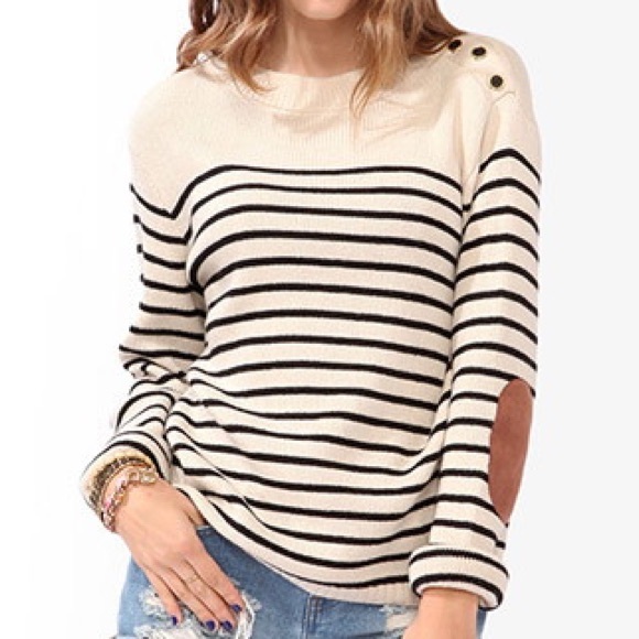 Striped Elbow Patch Sweater