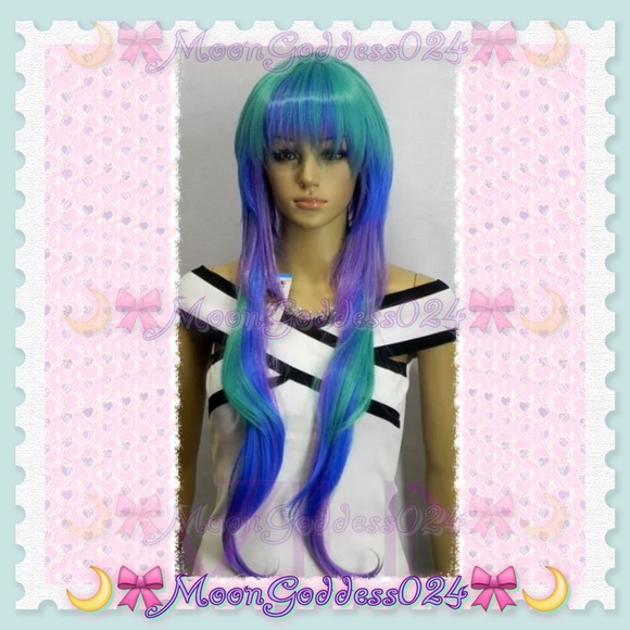 🆕Mixed Wig💙Blue,Green,Purple Long Straight Hair!