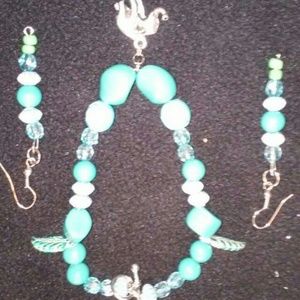 Elephant Glass Beaded Bracelet and Earrings Set