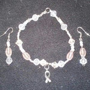 Breast Cancer Glass Beaded Bracelet and Earrings
