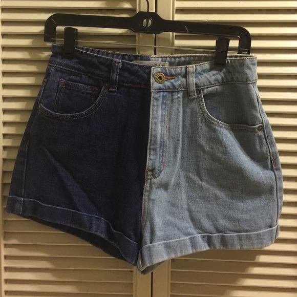 Blue denim high waisted shorts