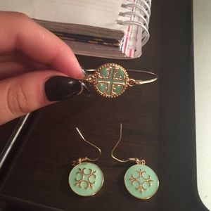 Matching earrings & bracelet - faux Tory Burch set
