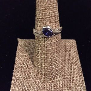 Blue Sapphire W/CZ Sterling Silver Ring