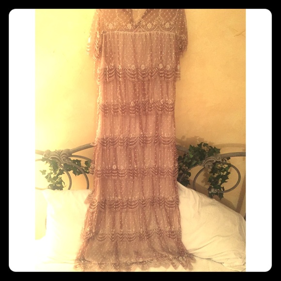 Champagne Crystal Lace Scalloped Vintage Dress