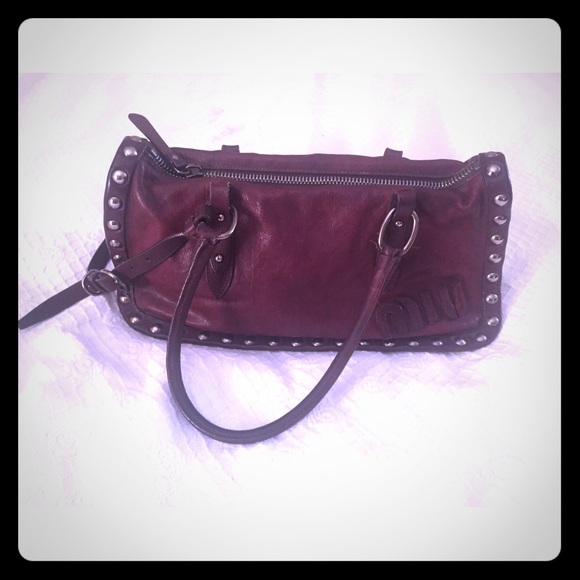 Miu Miu Studded Brown Leather Bag