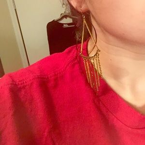 Long teardrop gold chain earrings