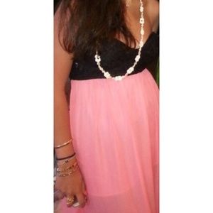 Black/Hot Pink Strapless Maxi Dess