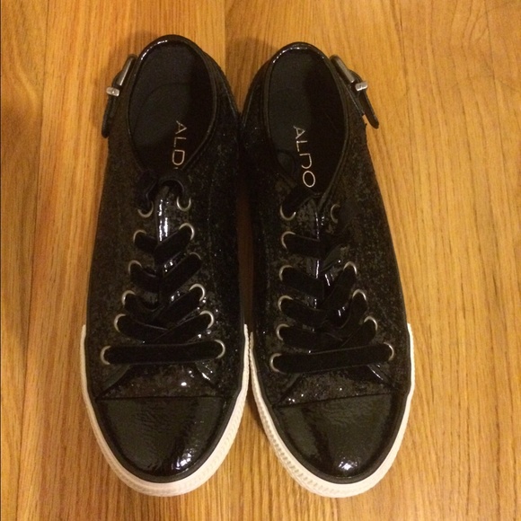 Aldo black glitter shoes with suede laces