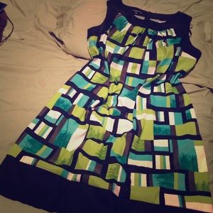 Green/ Blue block pattern, knee length dress