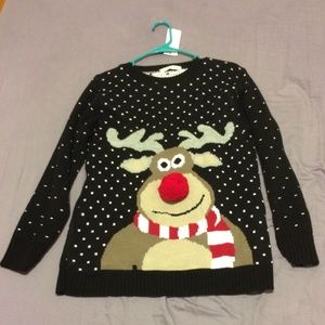 Reindeer with red nose black sweater
