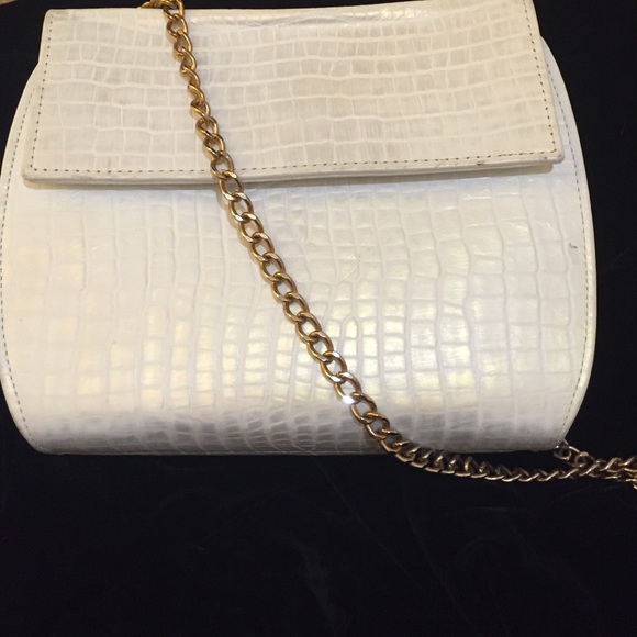Handbags - Embossed white crocodile leather bag