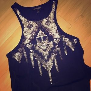 Navy body con dress with tribal sequin detail