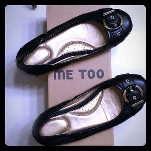 Ready to ship! Black Flats With Gold Buckle