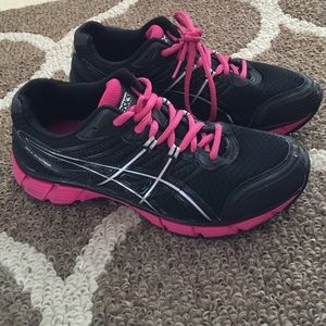 Asics pink and black running shoes