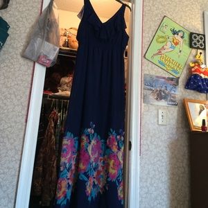 Navy blue and floral maxi dress