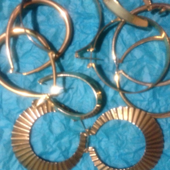 Lot of 5 Gold Tone 1980s Earrings - Various Shapes