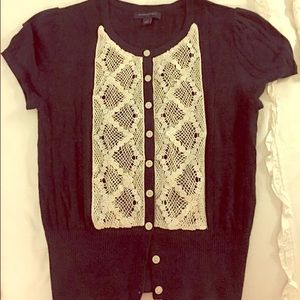 Banana Republic navy knit and cream lace cardigan