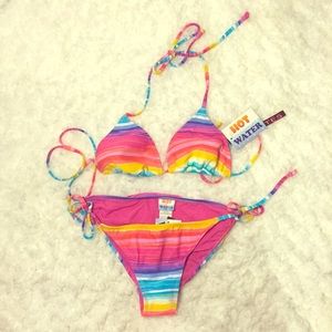 Two piece striped swim suit