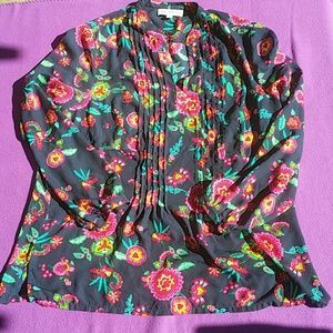 Sheer long sleeve flower top