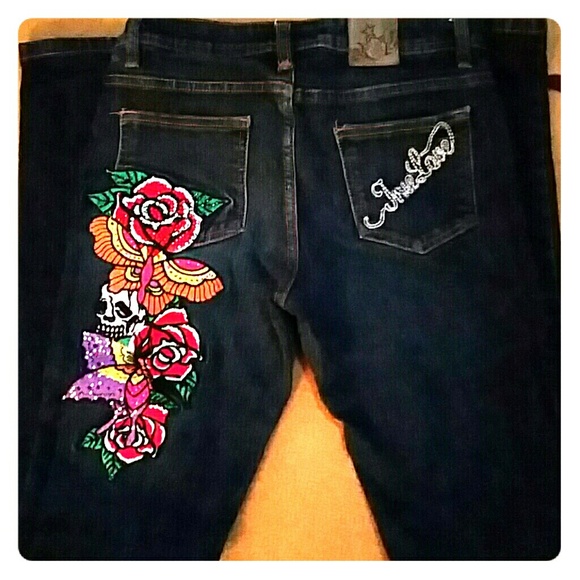 Embellished straight leg jeans