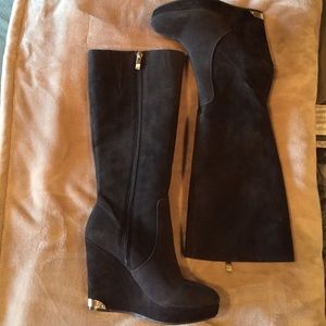 Brown platform knee boots