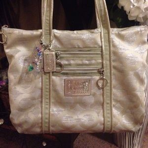 Coach Poppy silver glam tote