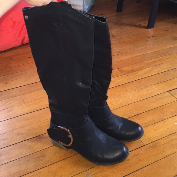 Black wide calf riding boots