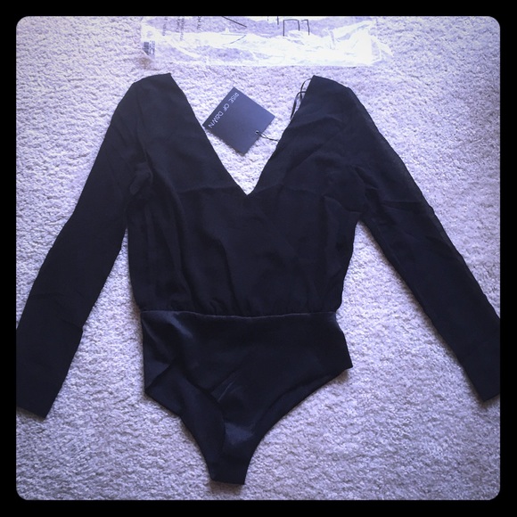 Black, sheer, long sleeve bodysuit size medium