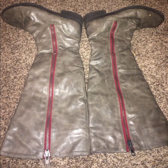 Distressed, red zipper tall boots!