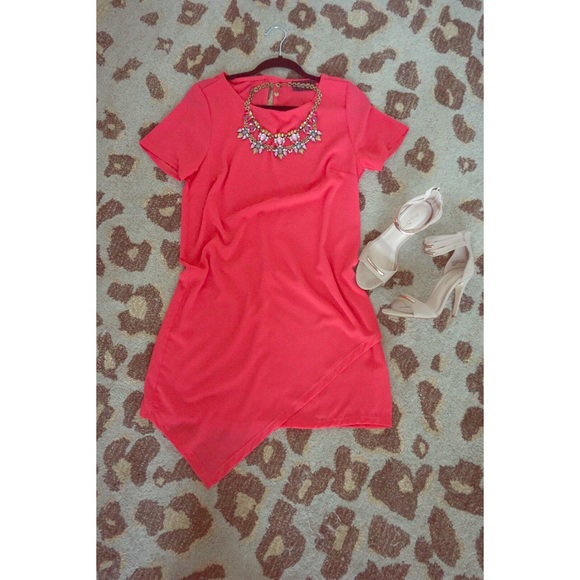 Coral Asymmetrical Shift Dress - Picture 1 of 2