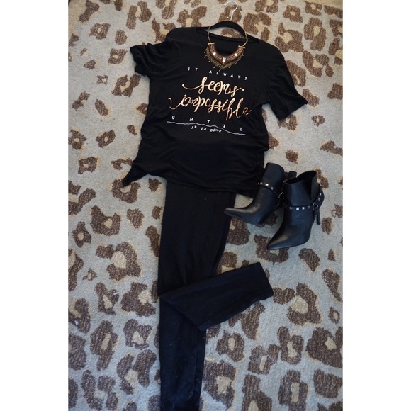 Black Graphic Tee with Metallic Lettering - Picture 1 of 2