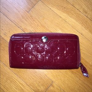 Wine Red Patent Leather Embossed C Coach Wallet