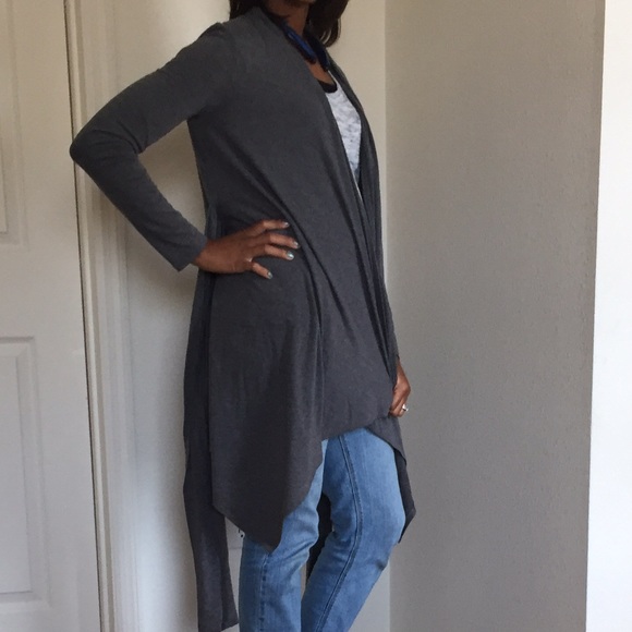 Grass Collection Sweaters - ❌sold❌Grey long sleeve shrug with tie.