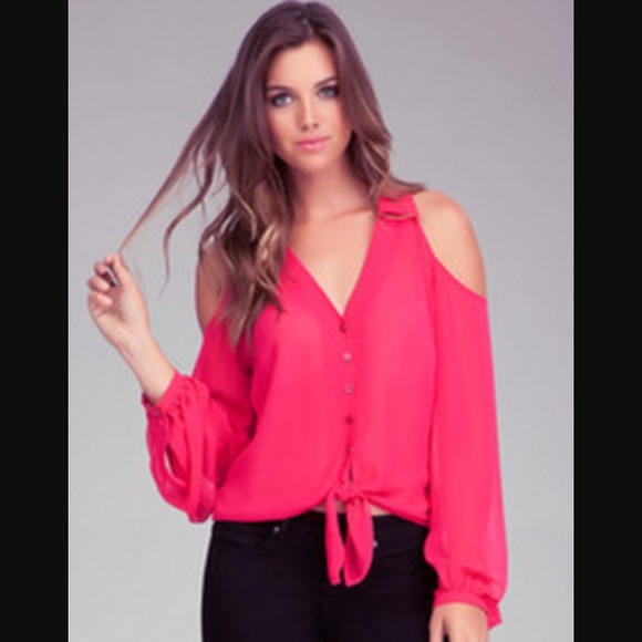Hot pink shoulder cut out top