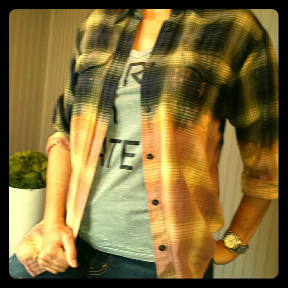 *SOLD* Upcycled Flannel Dip Dyed Plaid Urban Shirt