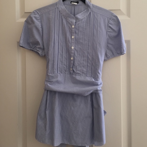 J.Crew blue striped shirt sleeve blouse