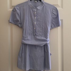 J.Crew blue striped shirt sleeve blouse