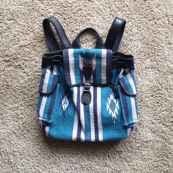 Ecoté Leather/Knit Tribal Print Backpack